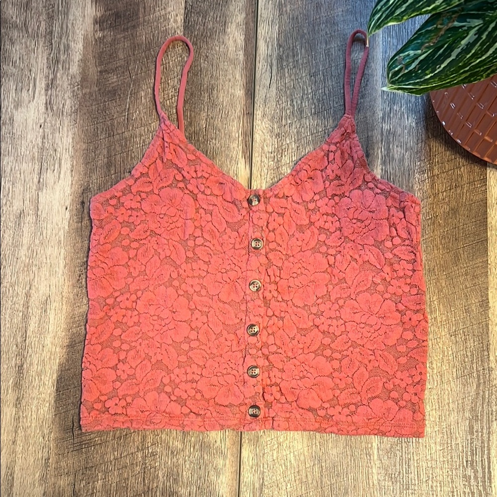 American Eagle Outfitters Coral Lace Button-Up Camisole